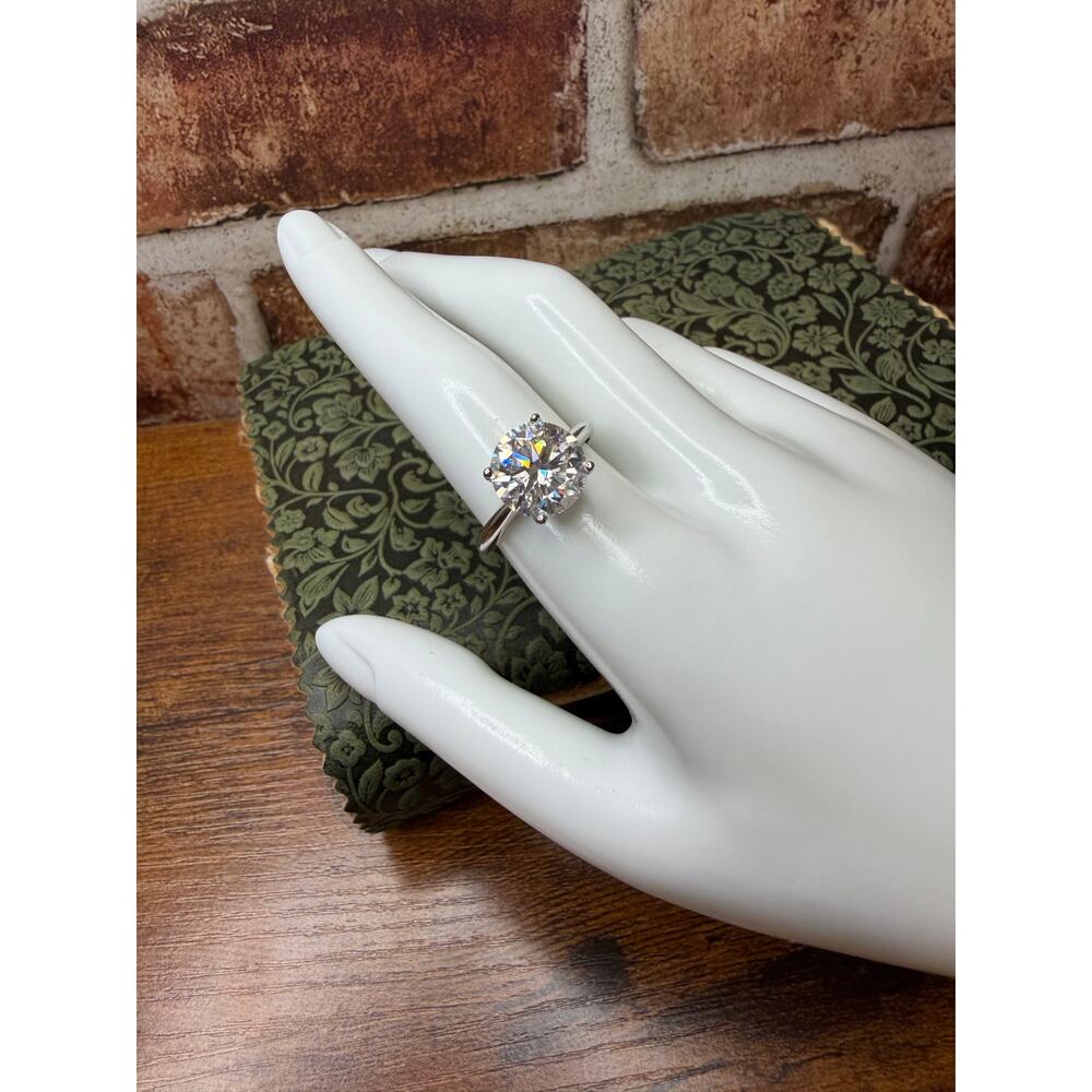 5 Carat Round Cut Moissanite Ring 4 Prong Size 9 Sterling Silver